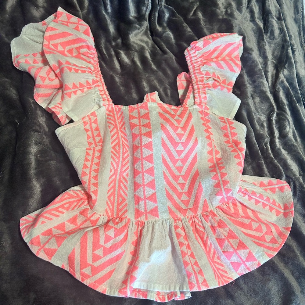 Francesca's Collections Pink and White Patterned Blouse